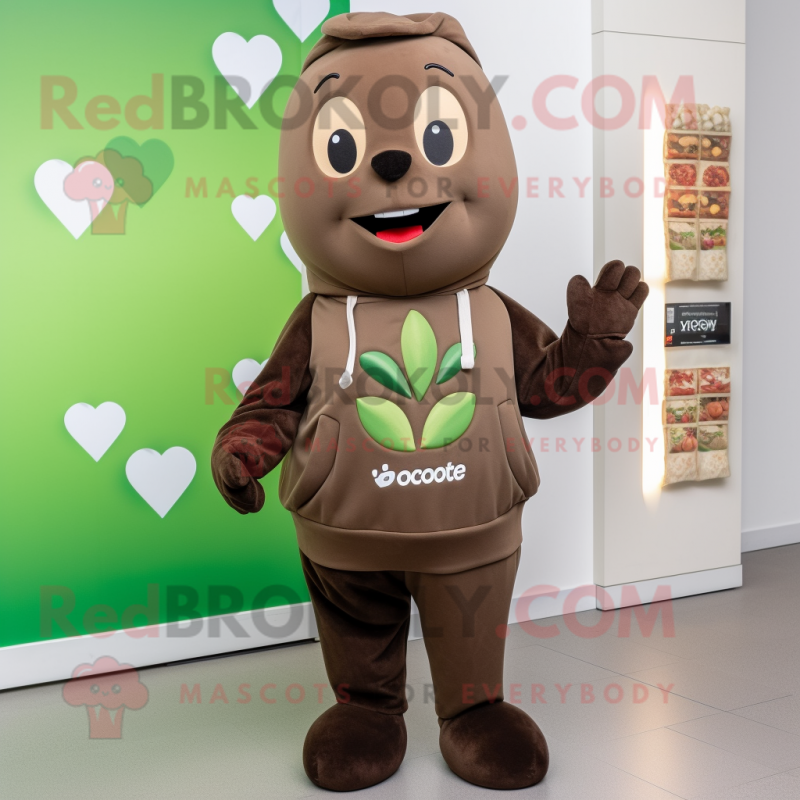 Olive Chocolate Bars mascot costume character dressed with a Sweatshirt and Brooches