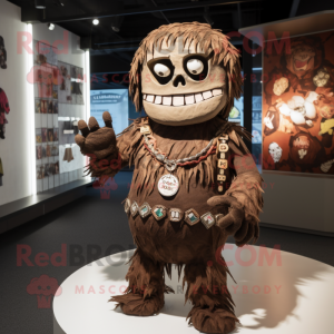 Brown Undead mascot costume character dressed with a Playsuit and Necklaces