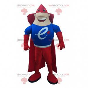 Mascotte de super-héros habillé en rouge et bleu -
