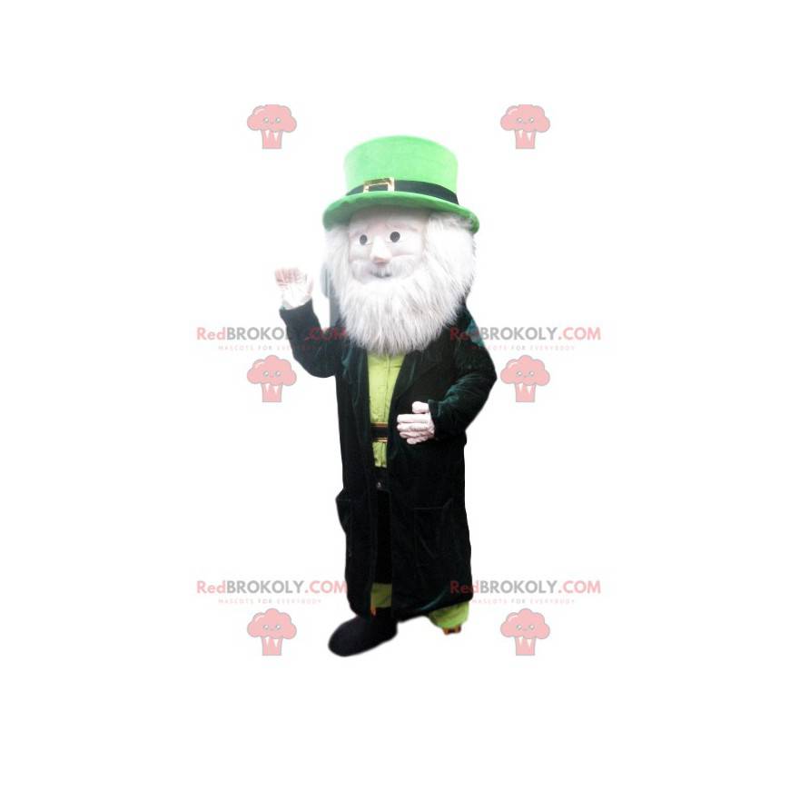 Mascotte Leprechaun con una bellissima barba bianca -