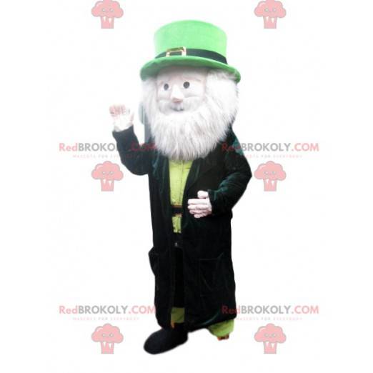 Mascotte Leprechaun con una bellissima barba bianca -