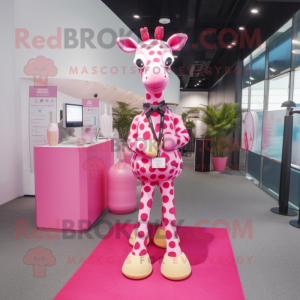 Pink Giraffe maskot kostume...