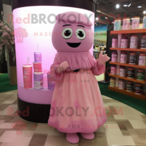 Pink Scented Candle mascot costume character dressed with a Wrap Skirt and Bracelet watches