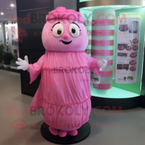 Pink Scented Candle mascot costume character dressed with a Wrap Skirt and Bracelet watches