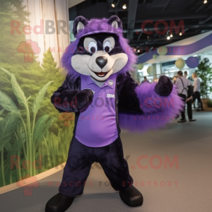 Purple Skunk mascot costume character dressed with a Bermuda Shorts and Hats