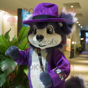 Purple Skunk mascot costume character dressed with a Bermuda Shorts and Hats