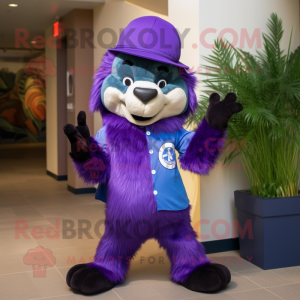 Purple Skunk mascot costume character dressed with a Bermuda Shorts and Hats