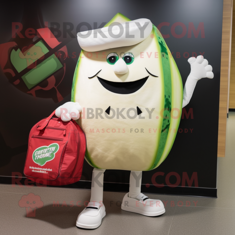 Cream Watermelon mascot costume character dressed with a Rash Guard and Tote bags