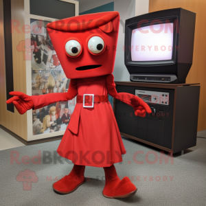 Rød TV maskot drakt figur...