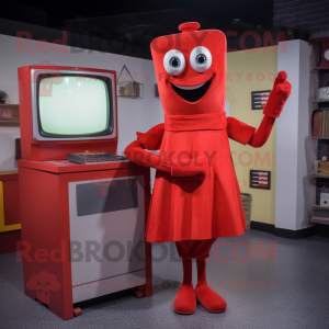 Rød tv maskot kostume figur...