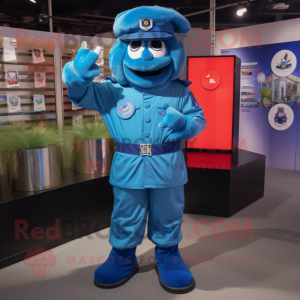 Blue Soldier mascot costume character dressed with a Windbreaker and Anklets