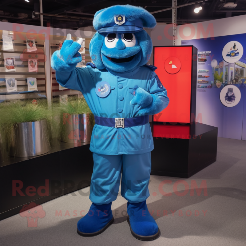 Blue Soldier mascot costume character dressed with a Windbreaker and Anklets Blue Soldier mascot costume character dressed with a Windbreaker and Anklets