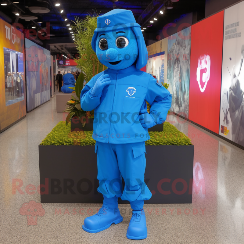 Blue Soldier mascot costume character dressed with a Windbreaker and Anklets