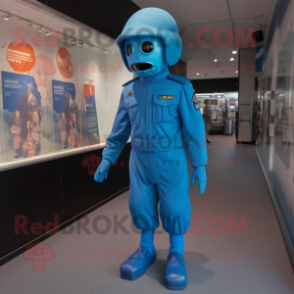 Blue Soldier mascot costume character dressed with a Windbreaker and Anklets