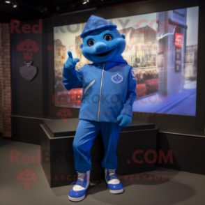 Blue Soldier mascot costume character dressed with a Windbreaker and Anklets