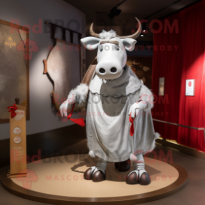 Silver Cow mascot costume character dressed with a Wrap Skirt and Handbags