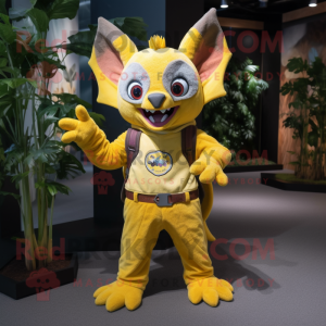 Yellow Bat mascot costume character dressed with a Corduroy Pants and Bracelets