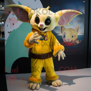 Yellow Bat mascot costume character dressed with a Corduroy Pants and Bracelets