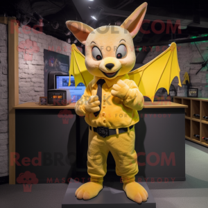 Yellow Bat mascot costume character dressed with a Corduroy Pants and Bracelets