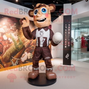 Brown Acrobat mascot costume character dressed with a Rugby Shirt and Earrings
