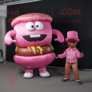 Pink Hamburger mascot costume character dressed with a Cargo Pants and Bracelets
