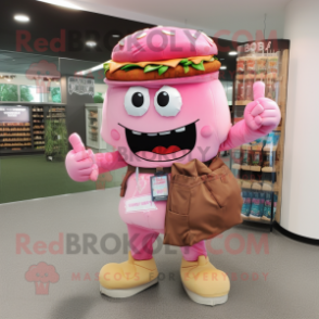 Pink Hamburger mascot costume character dressed with a Cargo Pants and Bracelets