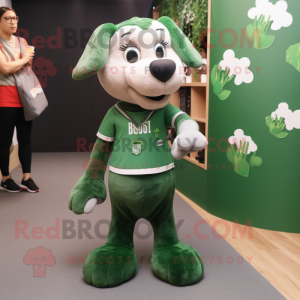Forest Green Dog mascot costume character dressed with a Mini Skirt and Brooches