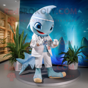 nan Swordfish mascot costume character dressed with a Capri Pants and Smartwatches