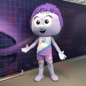 Lavender Volleyball Net mascot costume character dressed with a Capri Pants and Rings
