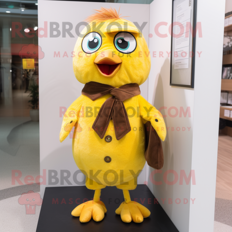 Brown Canary mascot costume character dressed with a Flare Jeans and Ties