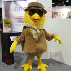 Brown Canary mascot costume character dressed with a Flare Jeans and Ties