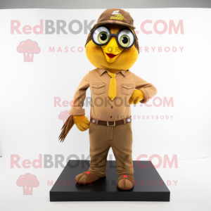 Brown Canary mascot costume character dressed with a Flare Jeans and Ties