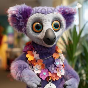 Lavender Lemur mascot costume character dressed with a Sweater and Bracelets