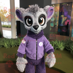 Lavender Lemur mascot costume character dressed with a Sweater and Bracelets