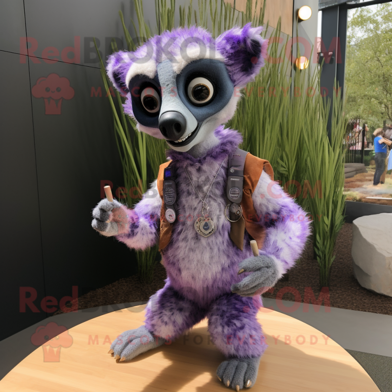 Lavender Lemur mascot costume character dressed with a Sweater and Bracelets