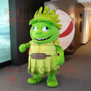 Lime Green Chief mascot costume character dressed with a Polo Shirt and Cummerbunds