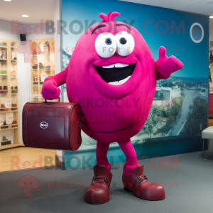 Magenta Rugby Ball mascot costume character dressed with a Dress Pants and Briefcases