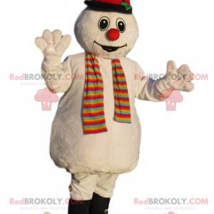 Mascotte de bonhomme de neige avec un chapeau noir -