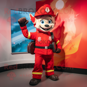 Red Fire Fighter mascot costume character dressed with a Blazer and Backpacks