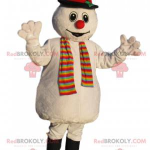 Mascotte de bonhomme de neige avec un chapeau noir -