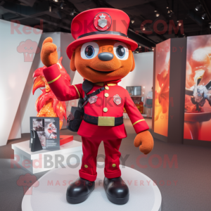 Red Fire Fighter mascot costume character dressed with a Blazer and Backpacks