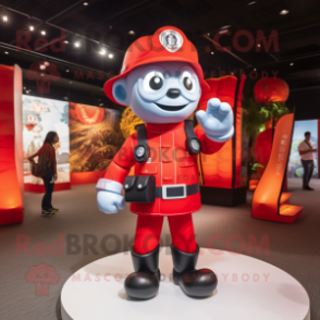 Red Fire Fighter mascot costume character dressed with a Blazer and Backpacks
