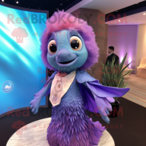 Lavender Betta Fish mascot costume character dressed with a Suit and Necklaces