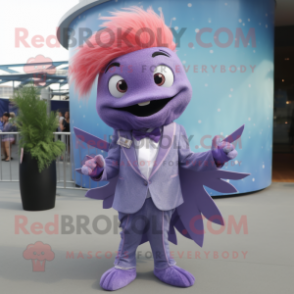 Lavender Betta Fish mascot costume character dressed with a Suit and Necklaces
