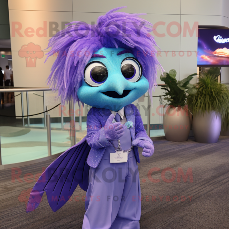 Lavender Betta Fish mascot costume character dressed with a Suit and Necklaces