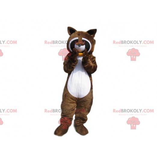 Brown raccoon mascot with an ear of corn - Redbrokoly.com