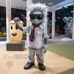 Gray Graveyard mascot costume character dressed with a Chinos and Sunglasses