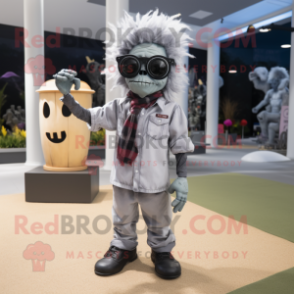 Gray Graveyard mascot costume character dressed with a Chinos and Sunglasses