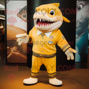 Gold Shark maskot kostume...