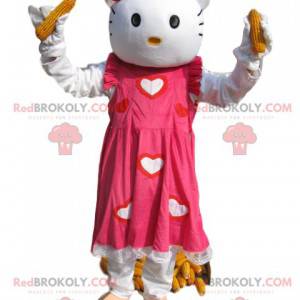 Mascotte Hello Kitty met een mooie roze jurk en harten -